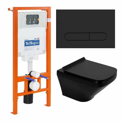 Унитаз подвесной BelBagno SELA BB3201CHR безободковый, с крышкой микролифт, с инсталляцией и кнопкой