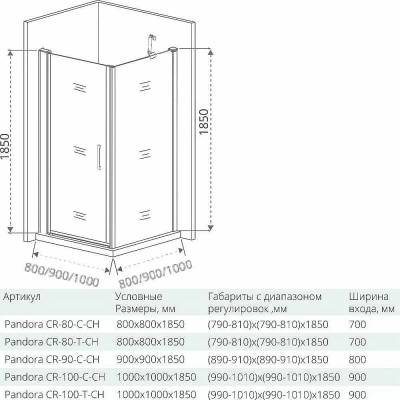 Душевой уголок Good door Pandora DR+SP 80x80 прозрачный
