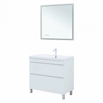 Тумба с раковиной Aquanet Нота New 90 344147+284114 белая глянцевая