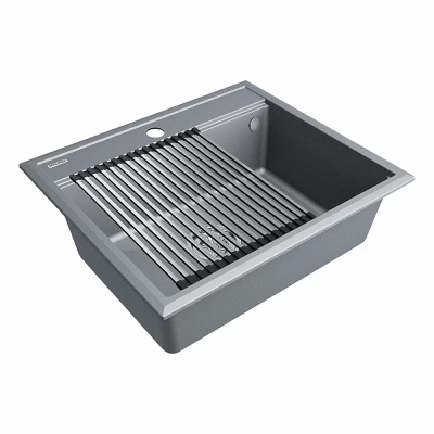 Кухонная мойка Paulmark STEPIA 60 + ролл-мат STEP PM115951-GRM+R375-BS серый металлик