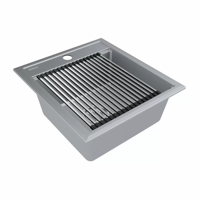 Кухонная мойка Paulmark STEPIA 45 + ролл-мат STEP PM114651-GRM+R375-BS серый металлик