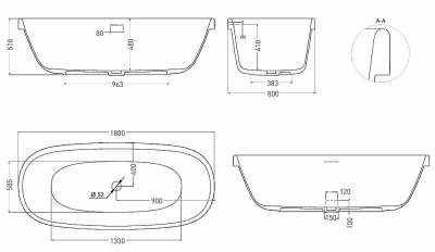 Ванна Salini Greca IN S-Stone 104821MRH 180x80 белая/снаружи RAL матовая