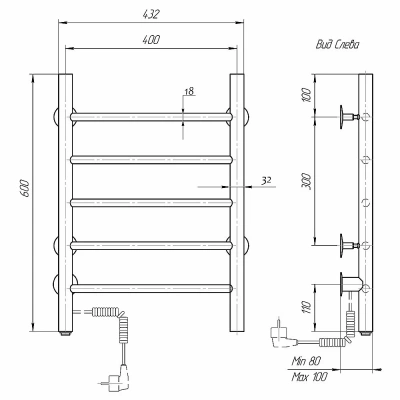 Полотенцесушитель электрический Domoterm Классик DMT 109-5 40x60 EK хром