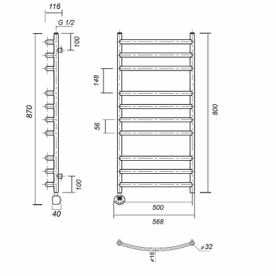 Полотенцесушитель электрический Domoterm Калипсо П10 500x800 E хром