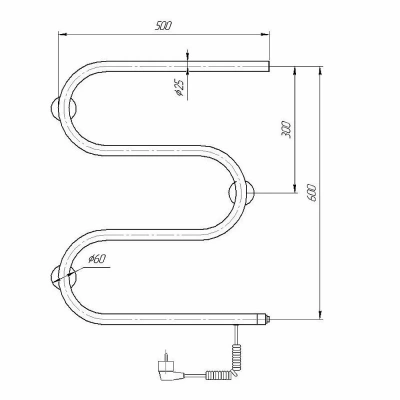 Полотенцесушитель электрический Domoterm М-образный DMT 107-25 60x50 EK хром
