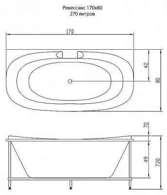 Акриловая ванна Aquatika Ренессанс Standart 170х80