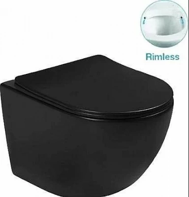 Унитаз подвесной SantiLine SL-5018MB+SL-03 безободковый, с инсталляцией, с крышкой микролифт, черный матовый