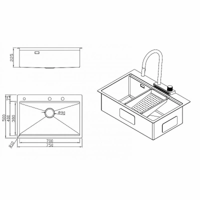 Мойка кухонная Milacio Denia 75 Steel MC.77420 нержавеющая сталь