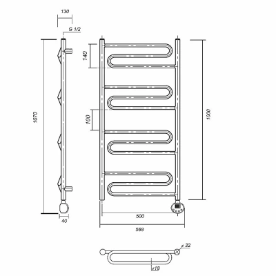 Полотенцесушитель электрический Domoterm Офелия П12 500x1000 E хром