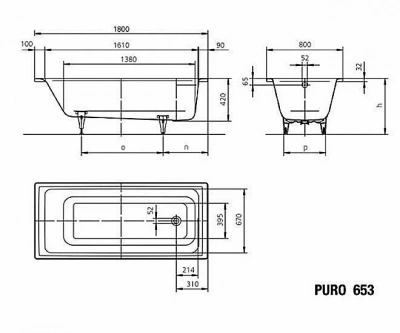 Ванна стальная Kaldewei Puro 653 256330003001 180x80 Antislip Perl-Effekt белый
