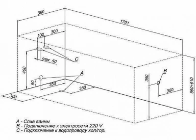 Ванна Aquanet West NEW с г/м Energy 170x70
