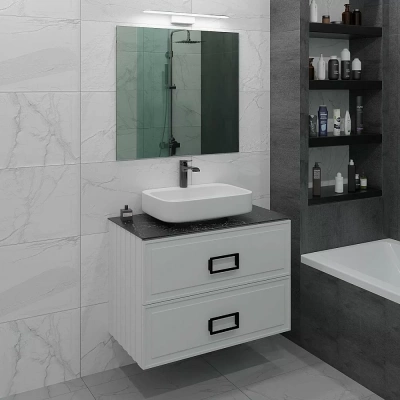 Тумба с раковиной LA FENICE Cubo Bianco TWIN 90 белая, столешница черная/ручки черные
