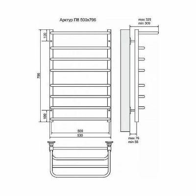 Полотенцесушитель электрический Terminus Арктур П8 500x796 с полкой левый/правый