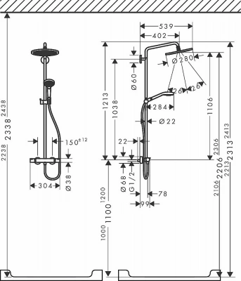 Душевая система Hansgrohe Croma Select S Showerpipe 280 26890670