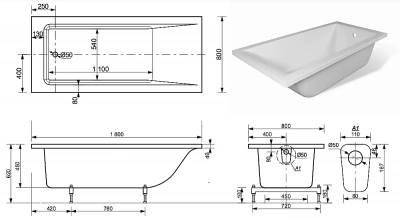 Ванна Эстет Дельта 180x80 белая