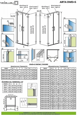 Душевой уголок Radaway Arta DWD+S Door W40+С55 95x70
