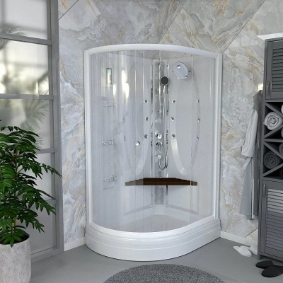 Душевая кабина Радомир Гранд 123х93 без крыши, стекло прозрачное/профиль белый