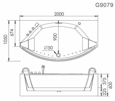 Ванна акриловая Gemy Glass Panel G9079 200х105 белая