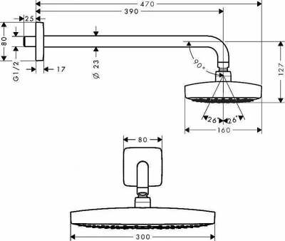 Верхний душ Hansgrohe Raindance 300 27385000 хром