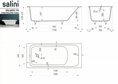 Ванна Salini Orlanda Kit S-Sense Sapirit 170х70 светлые оттенки RAL матовая