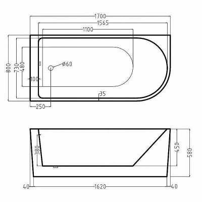 Ванна акриловая Esbano AFINA ESVAAFINL/ESVAAFINR 170x80 белая