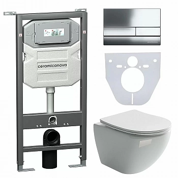 Унитаз подвесной Ceramica Nova Metropol CN4002_1002CH_1000 безободковый, с крышкой микролифт, с инсталляцией и кнопкой хром