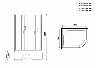 Душевая кабина Niagara Classic NG-2510-14BKG 120х80 с гидромассажем
