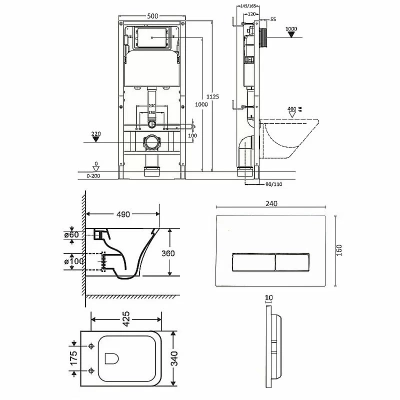 Унитаз подвесной Orange CI02-100W+APB200 безободковый, с крышкой микролифт, с инсталляцией, кнопка хром