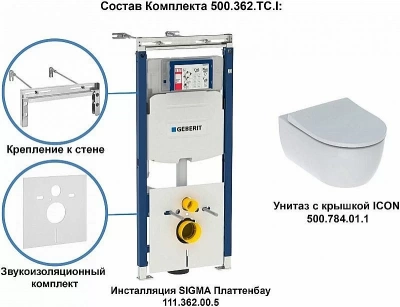 Унитаз подвесной Geberit iCon 500.362.TC.I белый, с крышкой микролифт, с инсталляцией, безободковый