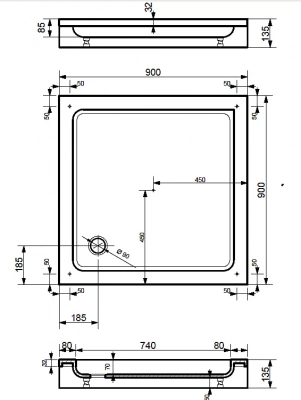 Душевой поддон Эстет Гамма М 90x90 цвет по RAL
