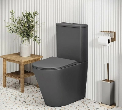 Унитаз Grossman Color GR-4480GMS безободковый, с крышкой микролифт, с бачком, темно-серый матовый