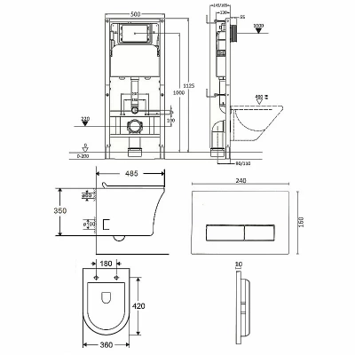 Унитаз подвесной Orange CI01-100W+APB244 безободковый, с крышкой микролифт, с инсталляцией, кнопка черная