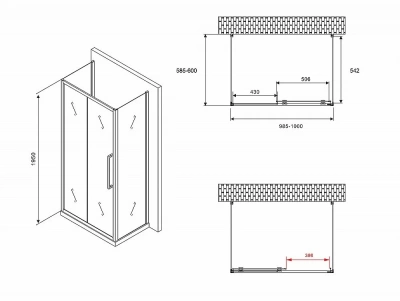 Душевой уголок ABBER Schwarzer Diamant 100х60 AG30100BH-S60B-S60B стекло прозрачное/профиль черный