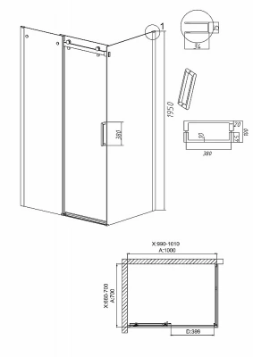 Душевой уголок Grossman Classic 120.K33.04.1070.21.10 100x70 профиль черный матовый/стекло тонированное