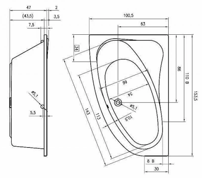 Акриловая ванна Riho Lyra 153x100 белая