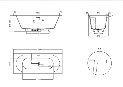 Ванна Salini Ornella AXIS Kit S-Sense 170x70 104713G белая глянцевая
