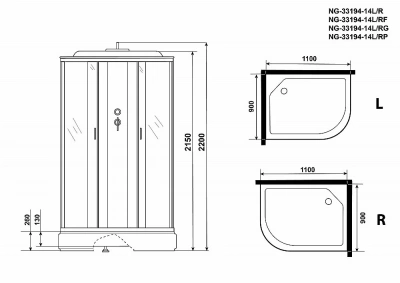 Душевая кабина Niagara Classic NG-33194-14P 110x90