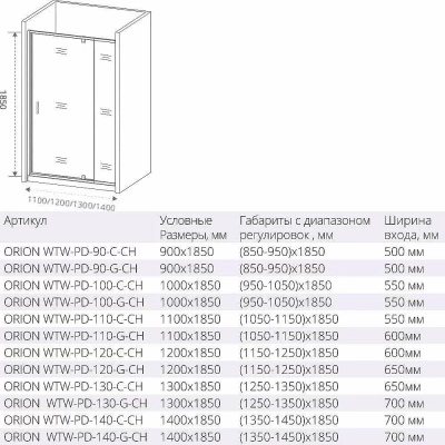 Душевая дверь Good door ORION WTW-PD 140 стекло матовое