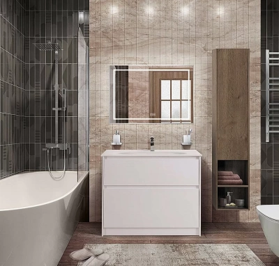 Тумба с раковиной BelBagno KRAFT PIA 100 белая матовая