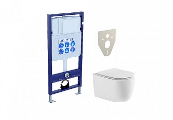 Унитаз с инсталляцией Aquatek Европа Set AQUATEK ЕВРОПА New cm белый, с крышкой микролифт, безободковый
