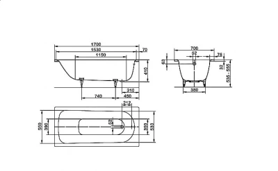 Ванна стальная Kaldewei Saniform Plus 363-1 170x70 111830003001 Antislip Perl-Effekt белый