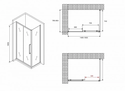 Душевой уголок Abber Schwarzer Diamant AG30150BMH-S80BM 150х80 стекло матовое/профиль черный