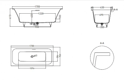 Ванна Salini Orlanda AXIS Kit S-Sense 170x75 103313G белая глянцевая