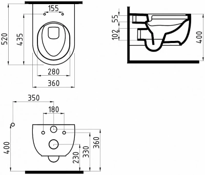 Унитаз подвесной Bien Vokha MDKA052N1VP1B7000 черный матовый, с крышкой микролифт, безободковый