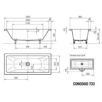 Ванна стальная Kaldewei Conoduo 733 180x80 235100013001 Easy-clean белый