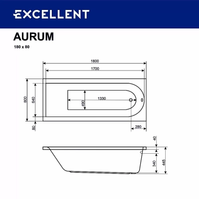 Гидромассажная ванна Excellent Aurum HYDRO+ 180x80 форсунки хром