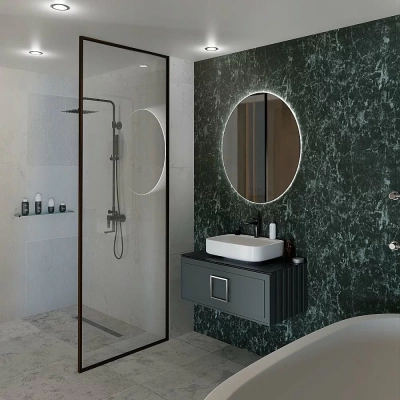 Тумба с раковиной LA FENICE Cubo Grigio 80 серая, столешница черная/ручка хром