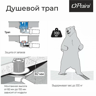 Душевой трап PAINI 425XL 12,5 Neptun, хром