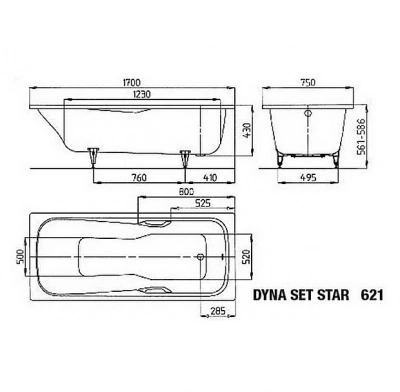 Ванна стальная Kaldewei Dyna Set Star 621 170x75 22620001000 белый