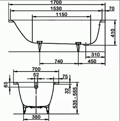Ванна стальная Kaldewei Saniform Plus 363-1 170х70 111830000001 Antislip белый